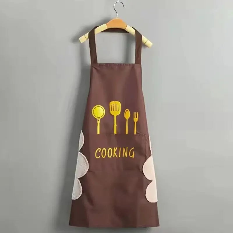 New Waterproof Oil-Resistant Kitchen Apron with Hand-Wiping Feature Waistcoat Unisex Home Use Cooking Apron Korean Style