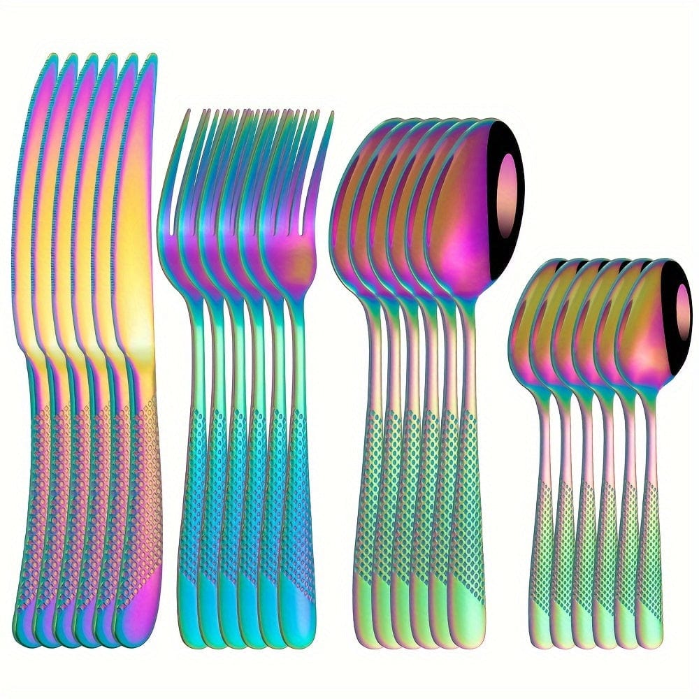 Ensemble de Couverts Étoile en Acier Inoxydable 24pcs - Couteau à Steak, Fourchette, Cuillère de Table, Cuillère à Dessert - Pour Hôtel et Restaurant