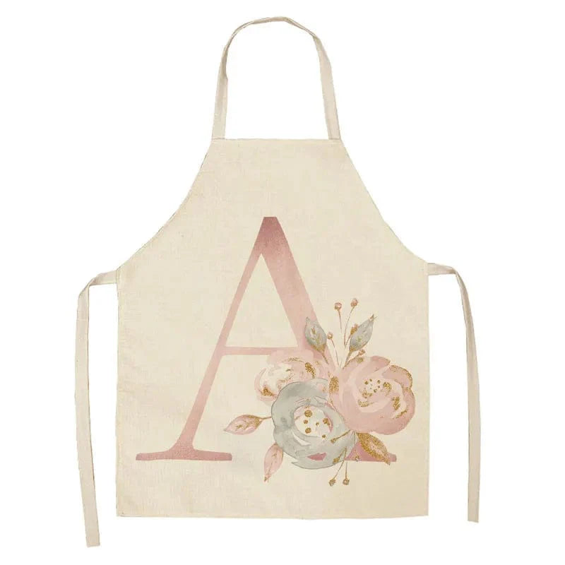 Tablier de Cuisine Enfant Motif Lettre Rose en Lin - Accessoires de Cuisson et de Boulangerie