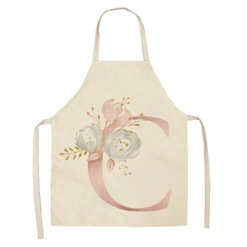 Tablier de Cuisine Enfant Motif Lettre Rose en Lin - Accessoires de Cuisson et de Boulangerie