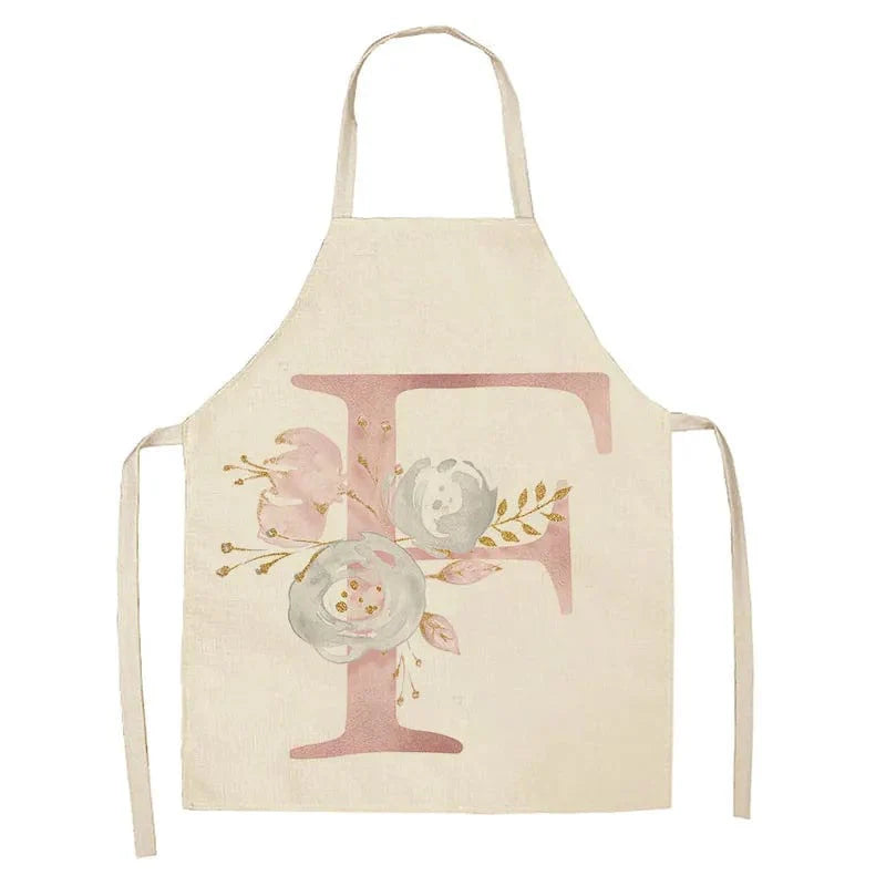 Tablier de Cuisine Enfant Motif Lettre Rose en Lin - Accessoires de Cuisson et de Boulangerie
