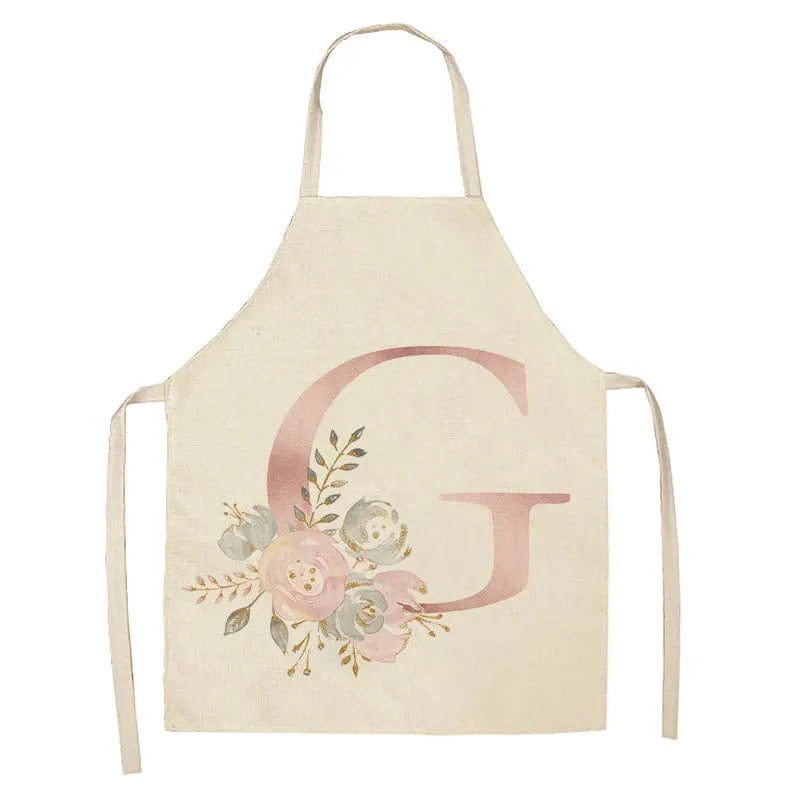 Tablier de Cuisine Enfant Motif Lettre Rose en Lin - Accessoires de Cuisson et de Boulangerie