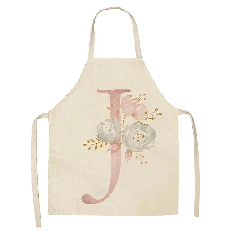 Tablier de Cuisine Enfant Motif Lettre Rose en Lin - Accessoires de Cuisson et de Boulangerie