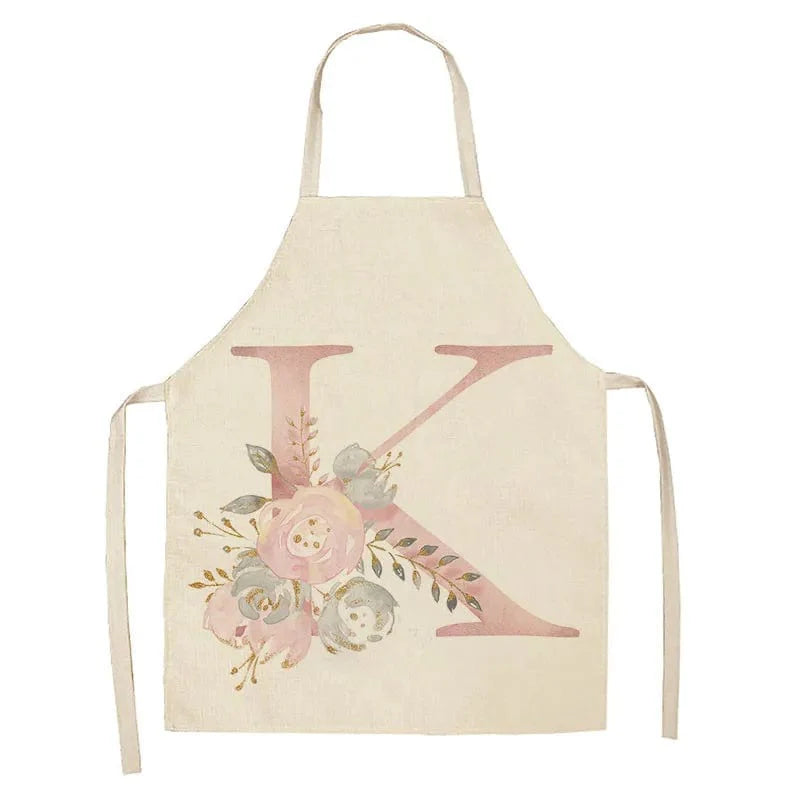 Tablier de Cuisine Enfant Motif Lettre Rose en Lin - Accessoires de Cuisson et de Boulangerie