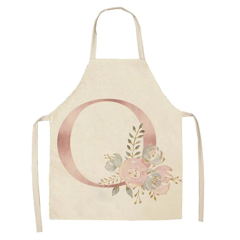 Tablier de Cuisine Enfant Motif Lettre Rose en Lin - Accessoires de Cuisson et de Boulangerie