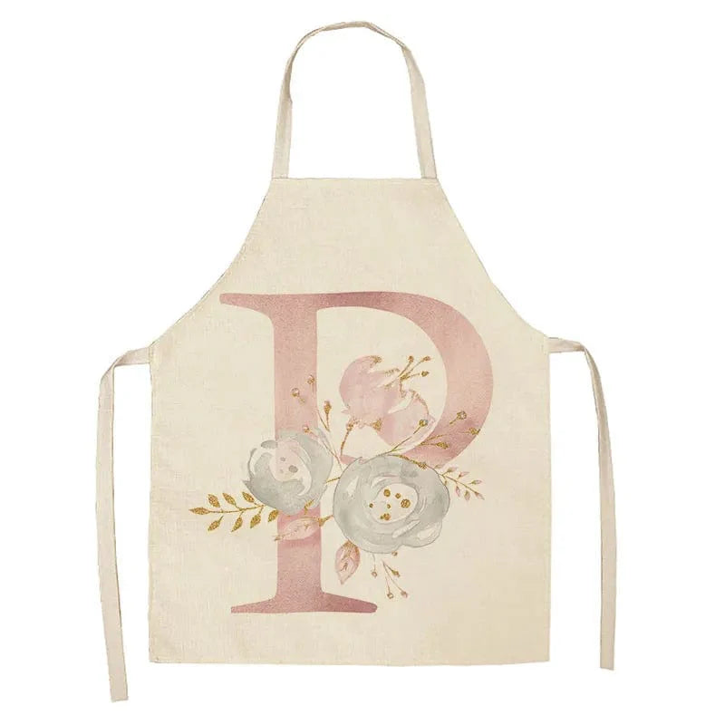 Tablier de Cuisine Enfant Motif Lettre Rose en Lin - Accessoires de Cuisson et de Boulangerie