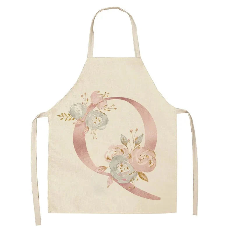 Tablier de Cuisine Enfant Motif Lettre Rose en Lin - Accessoires de Cuisson et de Boulangerie