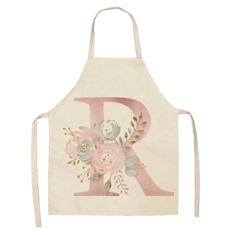 Tablier de Cuisine Enfant Motif Lettre Rose en Lin - Accessoires de Cuisson et de Boulangerie