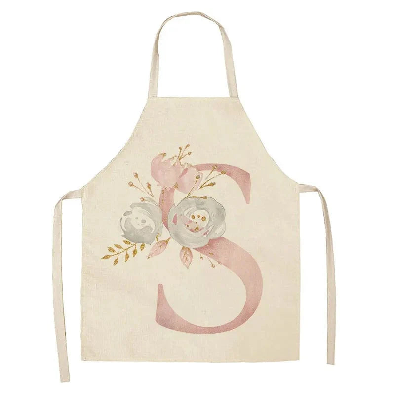 Tablier de Cuisine Enfant Motif Lettre Rose en Lin - Accessoires de Cuisson et de Boulangerie