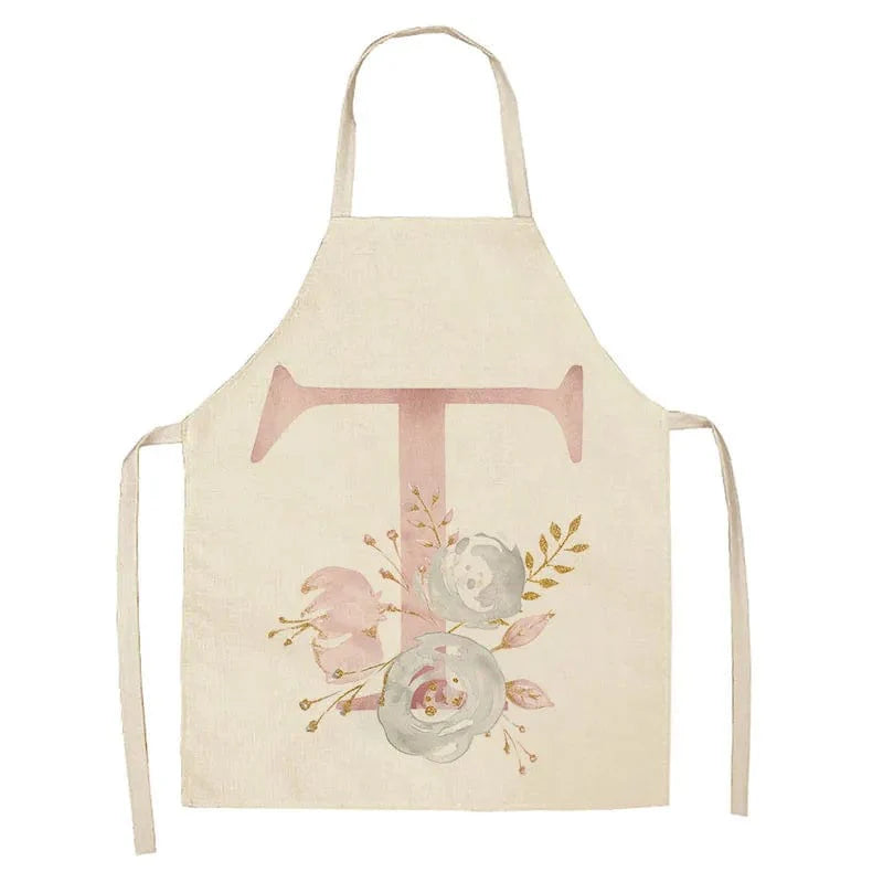 Tablier de Cuisine Enfant Motif Lettre Rose en Lin - Accessoires de Cuisson et de Boulangerie