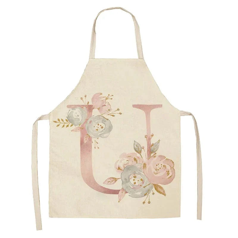 Tablier de Cuisine Enfant Motif Lettre Rose en Lin - Accessoires de Cuisson et de Boulangerie