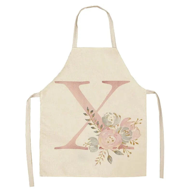 Tablier de Cuisine Enfant Motif Lettre Rose en Lin - Accessoires de Cuisson et de Boulangerie