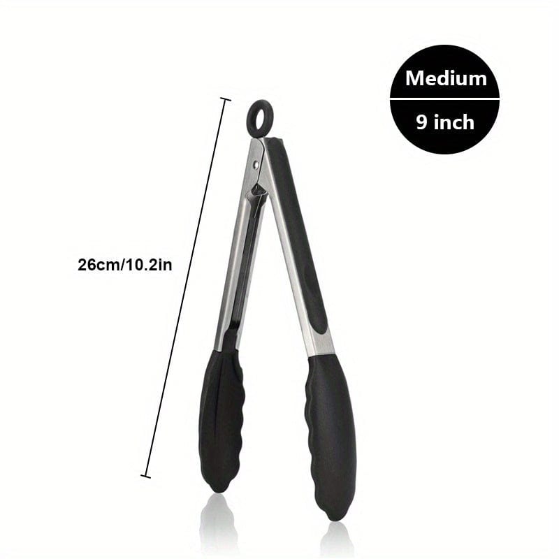 Tong de cuisine en acier inoxydable avec embouts en silicone noirs