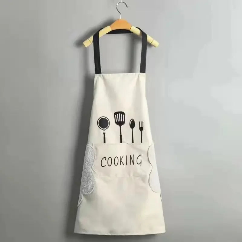 New Waterproof Oil-Resistant Kitchen Apron with Hand-Wiping Feature Waistcoat Unisex Home Use Cooking Apron Korean Style