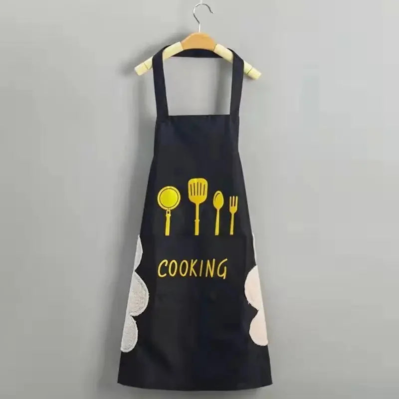 New Waterproof Oil-Resistant Kitchen Apron with Hand-Wiping Feature Waistcoat Unisex Home Use Cooking Apron Korean Style