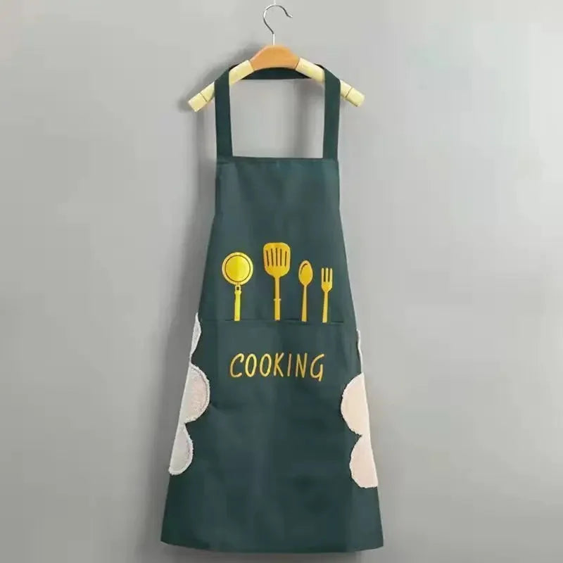 New Waterproof Oil-Resistant Kitchen Apron with Hand-Wiping Feature Waistcoat Unisex Home Use Cooking Apron Korean Style
