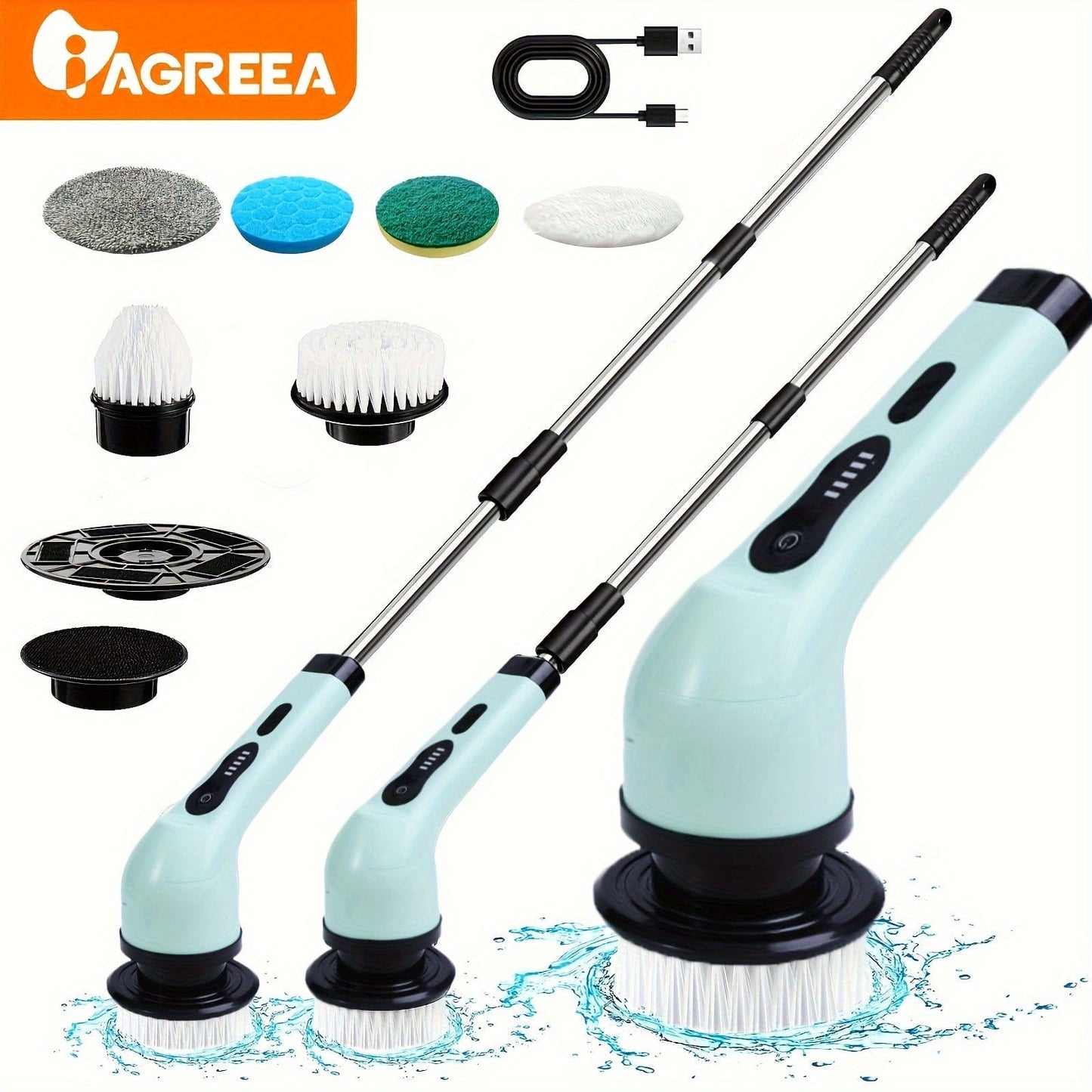 Brosse de Nettoyage Électrique sans Fil - 8 Têtes Remplaçables, Manche Extensible - Idéal pour Salle de Bain, Baignoire, Carrelage