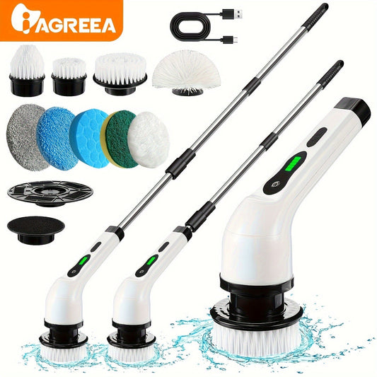 Brosse de Nettoyage Électrique sans Fil - 8 Têtes Remplaçables, Manche Extensible - Idéal pour Salle de Bain, Baignoire, Carrelage