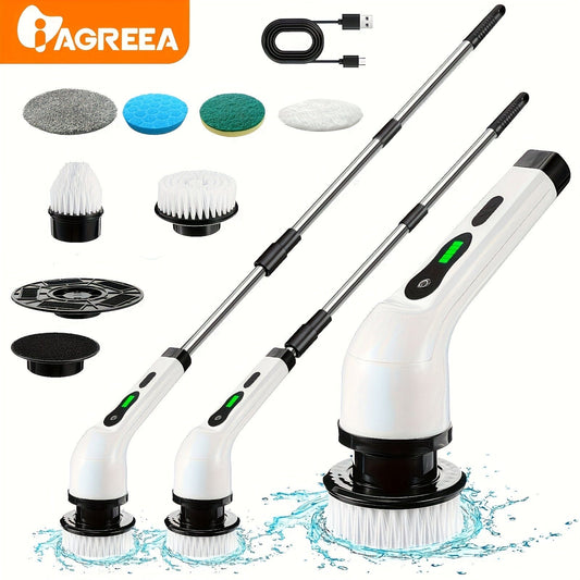 Brosse de Nettoyage Électrique sans Fil - 8 Têtes Remplaçables, Manche Extensible - Idéal pour Salle de Bain, Baignoire, Carrelage