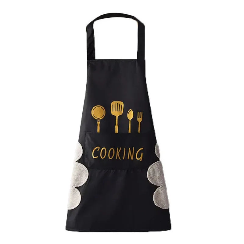 New Waterproof Oil-Resistant Kitchen Apron with Hand-Wiping Feature Waistcoat Unisex Home Use Cooking Apron Korean Style