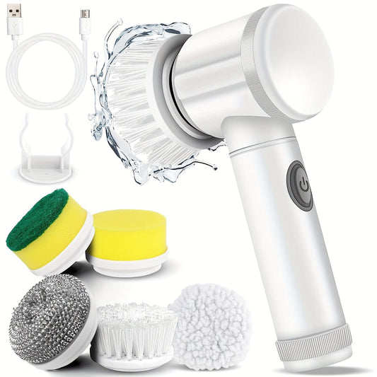 Lot de 5 brosses rotatives électriques, sans fil, rechargeable, pour salle de bain, cuisine, sols