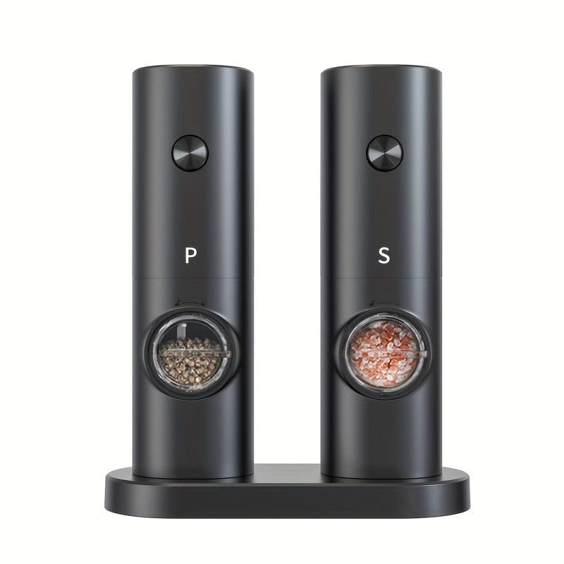 Moulin à Poivre et Sel Électrique avec Base de Rangement, Set de 2, LED, PANCERKA
