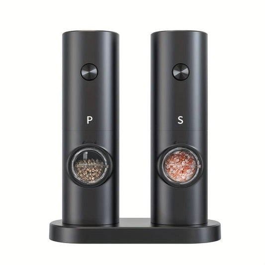 Moulin à Poivre et Sel Électrique avec Base de Rangement, Set de 2, LED, PANCERKA