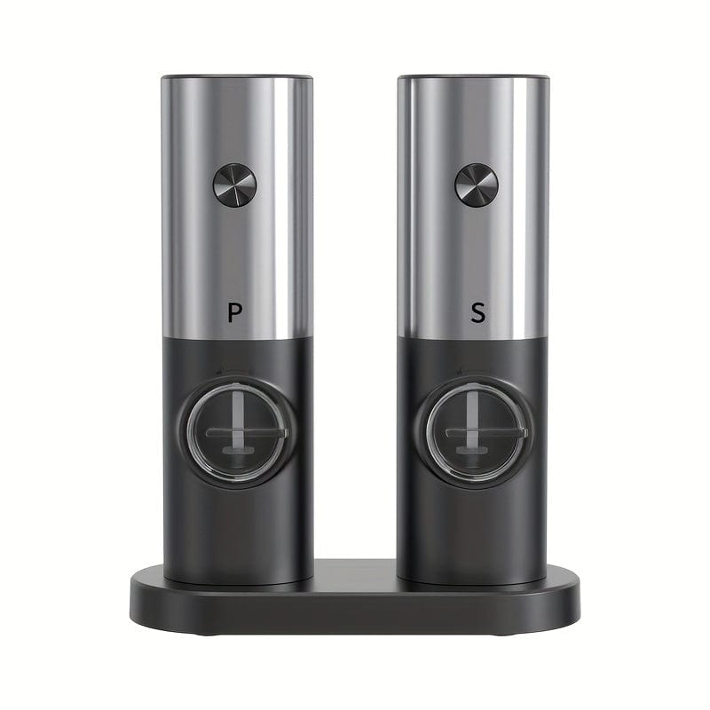 Moulin à Poivre et Sel Électrique avec Base de Rangement, Set de 2, LED, PANCERKA