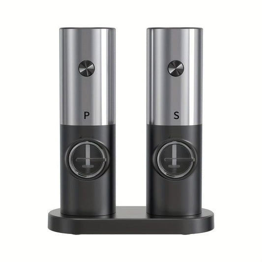 Moulin à Poivre et Sel Électrique avec Base de Rangement, Set de 2, LED, PANCERKA
