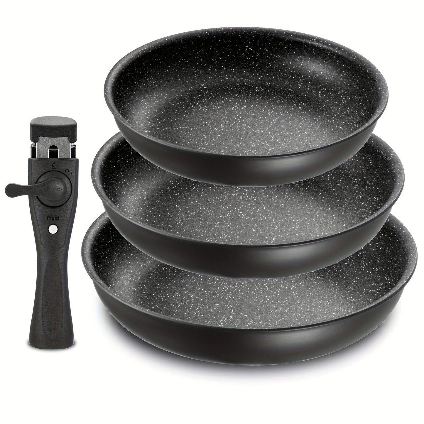 Set de poêles antiadhésives amovibles | 3 tailles | Adapté à tous les feux | Aluminium | Noir