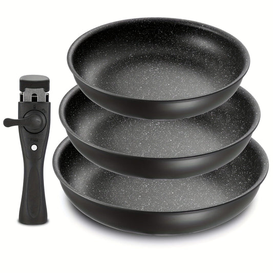 Set de poêles antiadhésives amovibles | 3 tailles | Adapté à tous les feux | Aluminium | Noir