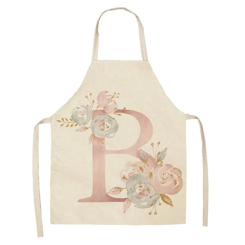 Tablier de Cuisine Enfant Motif Lettre Rose en Lin - Accessoires de Cuisson et de Boulangerie