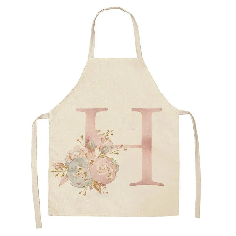 Tablier de Cuisine Enfant Motif Lettre Rose en Lin - Accessoires de Cuisson et de Boulangerie