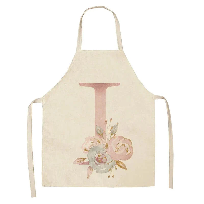 Tablier de Cuisine Enfant Motif Lettre Rose en Lin - Accessoires de Cuisson et de Boulangerie