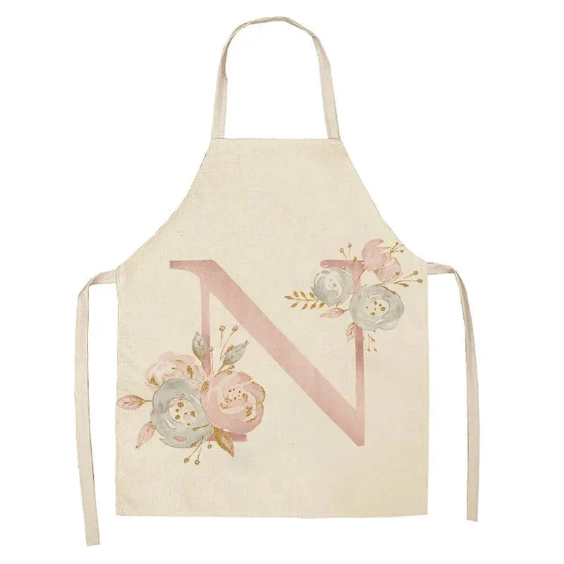Tablier de Cuisine Enfant Motif Lettre Rose en Lin - Accessoires de Cuisson et de Boulangerie