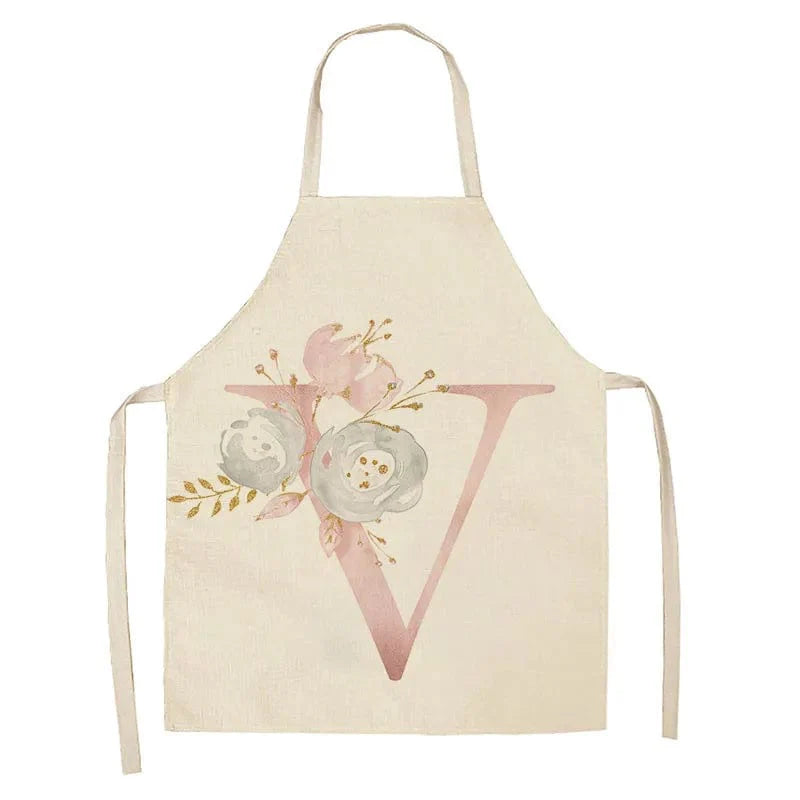 Tablier de Cuisine Enfant Motif Lettre Rose en Lin - Accessoires de Cuisson et de Boulangerie