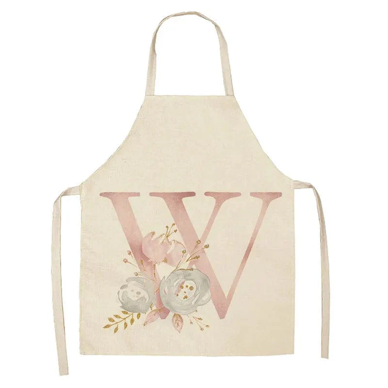 Tablier de Cuisine Enfant Motif Lettre Rose en Lin - Accessoires de Cuisson et de Boulangerie