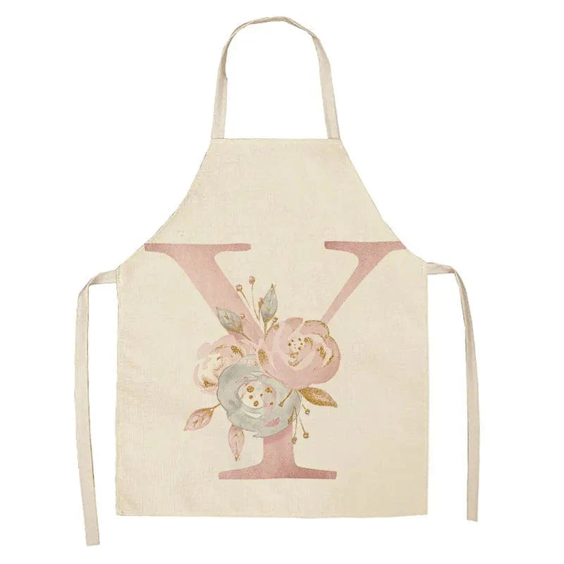 Tablier de Cuisine Enfant Motif Lettre Rose en Lin - Accessoires de Cuisson et de Boulangerie