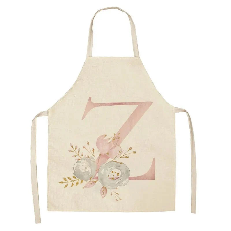 Tablier de Cuisine Enfant Motif Lettre Rose en Lin - Accessoires de Cuisson et de Boulangerie