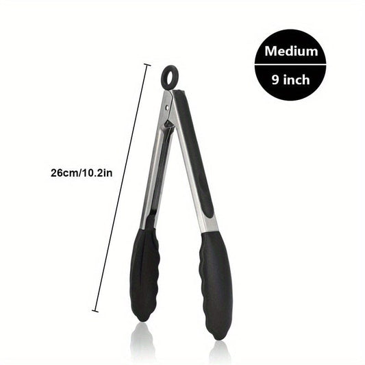 Tong de cuisine en acier inoxydable avec embouts en silicone noirs