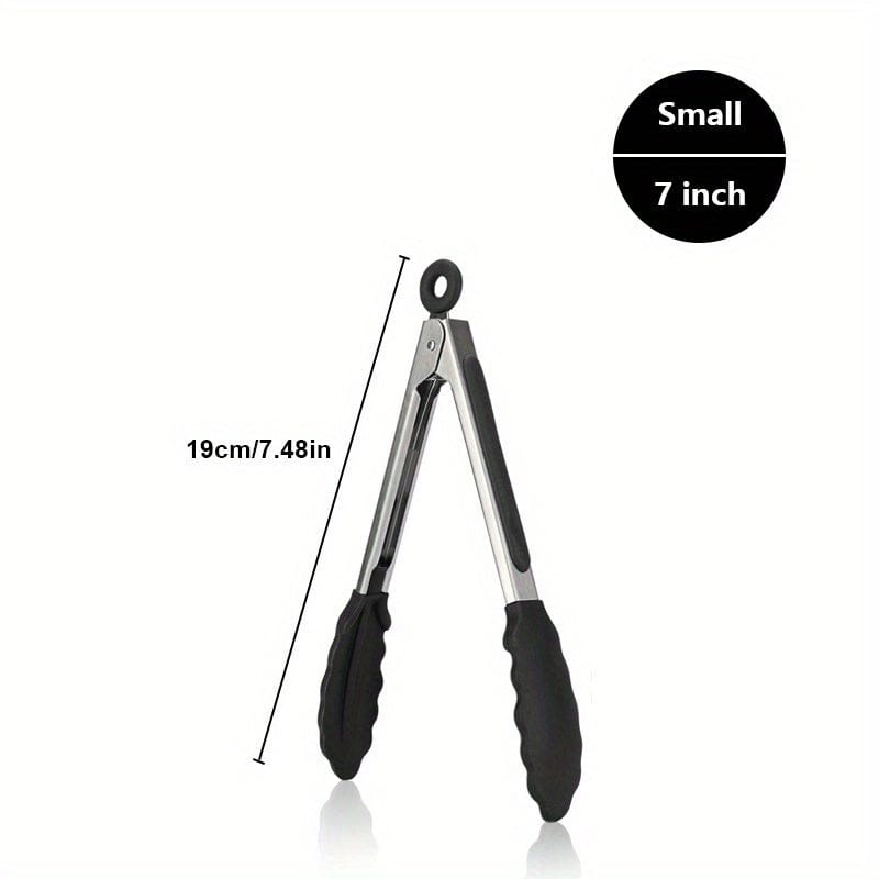 Tong de cuisine en acier inoxydable avec embouts en silicone noirs